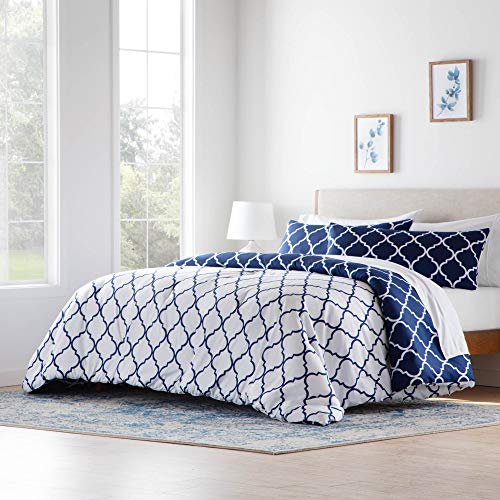 LINENSPA All Season Hypoallergenic Down Alternative Microfiber Comforter, Oversized King, Blue/White