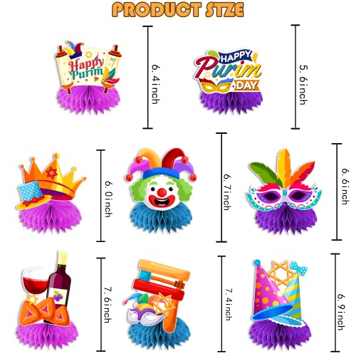 8 pcs Purim Decorations Honeycomb Centerpieces, Happy Purim Table Decorations, Purim Party Decorations 3d Double Side Honeycomb Decorations for The jolly Jewish holiday Purim Day Party