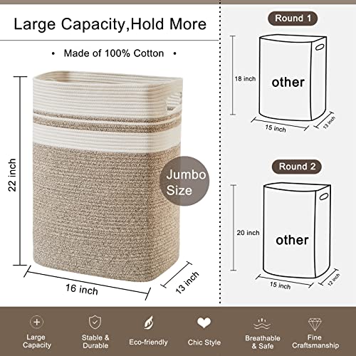 OIAHOMY Laundry Hamper-Laundry Basket,Tall Cotton Storage Basket with Handles,Decorative Blanket Basket for Living room,Collapsible Large Basket for Toys,Pillows,Clothes-16x13x22in-Yellow variegated