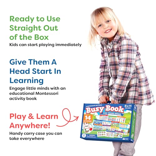 Montessori Busy Book for Toddlers Ages 3 and Up - Pre K Preschool Learning Activities Book - Autism Sensory - Kindergarten Educational Toys for 3 Year Old , Ages 3-4 4-8 5-7