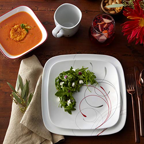 Corelle Vitrelle 18-Piece Service for 6 Dinnerware Set, Triple Layer Glass and Chip Resistant, Lightweight Square Plates and Bowls Set, Splendor