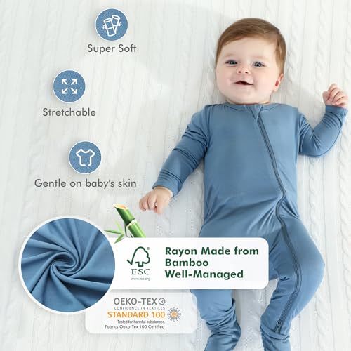 HAPIU Rayon from Bamboo Baby Footed Pajamas, 2 Way Zipper YKK, Footie Onesie for Baby Boy Girls, Newborn-24 Months