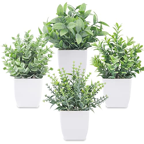 Amazon Der Rose 4 Pack Fake Plants Mini Artificial Greenery Potted Plants for Home Decor Indoor Office Table Room Farmhouse Bathroom Decor