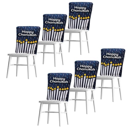 Zion Judaica Hanukkah Décor Chair Covers Stretch Micro-Fiber Set of 6 Chanukah Themed Chair Covers Fits Most Chairs and Armchairs Chanukah Party Decorations