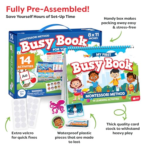 Montessori Busy Book for Toddlers Ages 3 and Up - Pre K Preschool Learning Activities Book - Autism Sensory - Kindergarten Educational Toys for 3 Year Old , Ages 3-4 4-8 5-7