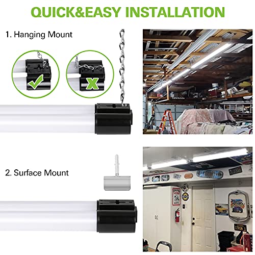 4 Pack Linkable LED Shop Light, 4FT 42W [250W Equivalent], 4400lm, 5000K Daylight, with Plug, Utility Light Fixture, Hanging or Surface Mount, Black (Sold Exclusively by Weize， other are Scammers)