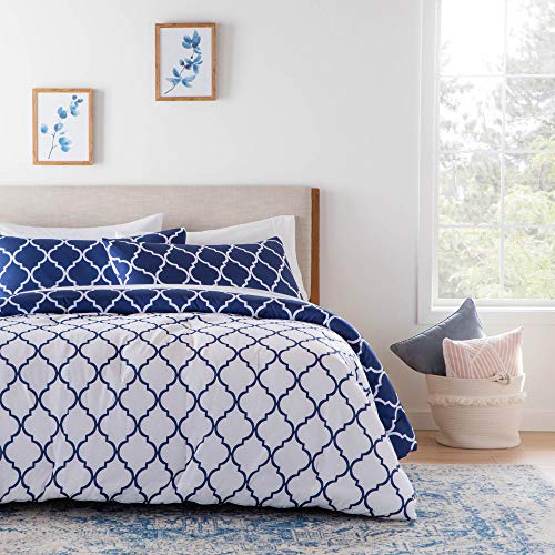 LINENSPA All Season Hypoallergenic Down Alternative Microfiber Comforter, Oversized King, Blue/White