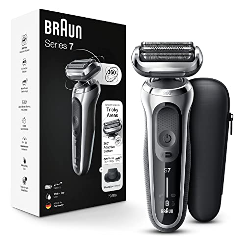 Braun Series 7 7020s Flex Electric Razor for Men with Precision Trimmer, Wet & Dry, Rechargeable, Cordless Foil Shaver, Silver