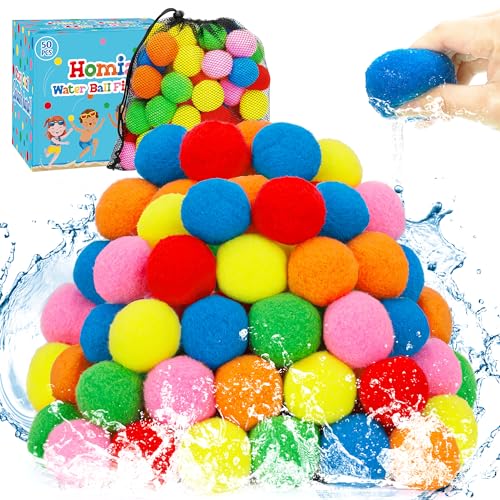 50 PCS Reusable Water Balloon, Water Balls Splash Balls Water Soaker Balls Bulk with Bag Soft Cotton Beach Balls Pool Water Toys Kids Adult Outdoor Water Fight Water Play Games Summer Present