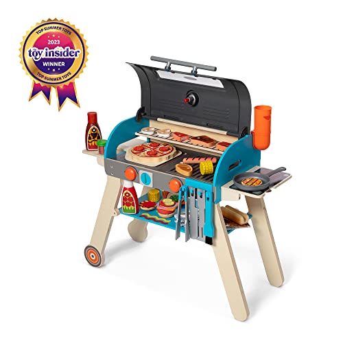 Melissa & Doug Wooden Deluxe Barbecue Grill, Smoker and Pizza Oven Play Food Toy for Pretend Play Cooking for Kids