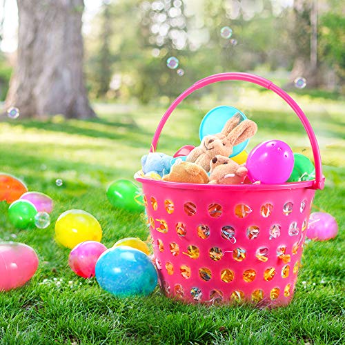 Sizonjoy 12 Pack Easter Baskets for Kids, 8.6" Plastic Easter Bags with Handles, Easter Bucket Bags Filled with Grass,Perfect Theme Party Favors Decorations