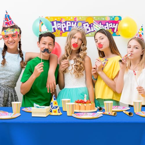 Amazon CXPSINC 54 Inch X 300 Feet Plastic Table Cover Roll Disposable Tablecloth with Slide Cutter for All Type/Shape Tables | Picnic, Party, Banquet, Birthdays, Weddings (Blue, 300 Feet)