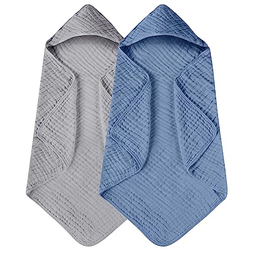 Yoofoss Hooded Baby Towels for Newborn 2 Pack 100% Muslin Cotton Baby Bath Towel with Hood for Babies, Infant, Toddler and Kids, Large 32x32Inch, Soft and Absorbent Newborn Essential