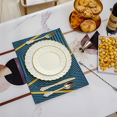 Lullaby 60 Pack Ivory Plastic Plates with Gold Rim, Disposable Elegant Plates Include 30pcs Dinner Plates 10", 30pcs Plastic Dessert Plates 7.5", Perfect for Wedding Party