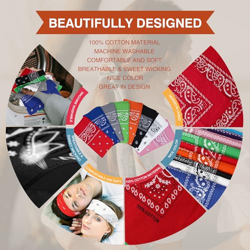 Amazon Raylarnia 100% Cotton Large Bandanas for Men and Women, 22 Inch Paisley Bandana with Multiple Colors
