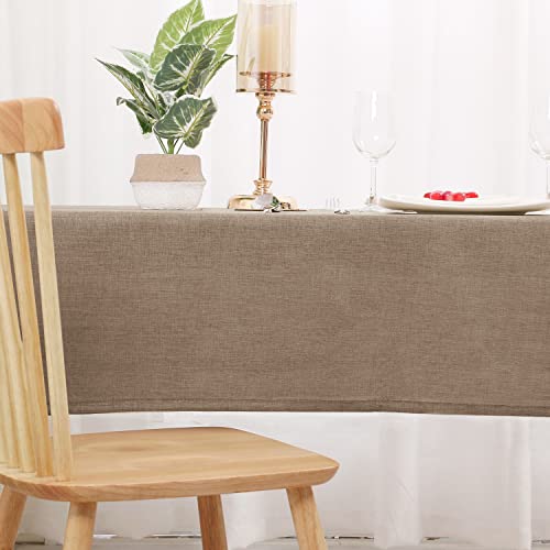 Hiasan Faux Linen Rectangle Tablecloth - Wrinkle and Stain Resistant Washable Table Cloth for Kitchen Dining Room Holiday Table Cover for Party Dinner, Khaki, 70 x 140 Inch