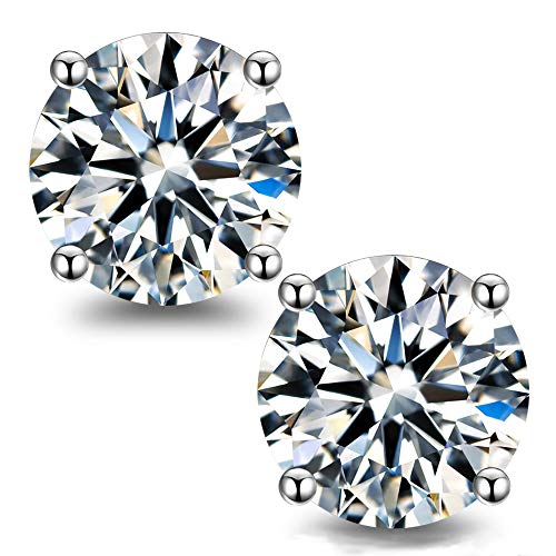 Boya Moissanite Stud Earrings for Women,0.6-2ct 18K White Gold Plated Silver Friction Back and Post for Women Men, D Color VVS1 Round Lab Created Diamond Earrings Men