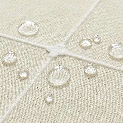 ZeeMart Grid Embroidered Hemmed Tablecloths, Ivory 60x120 Inch, Farmhouse Style Heavy Weight Cotton Linen Ivory Tablecloths, Boho Plaid Water Resistant Rectangle Table Cloth