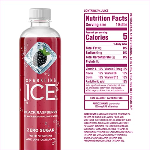 Sparkling ICE, Black Raspberry Sparkling Water, Zero Sugar Flavored Water, with Vitamins and Antioxidants, Low Calorie Beverage, 17 fl oz Bottles (Pack of 12)