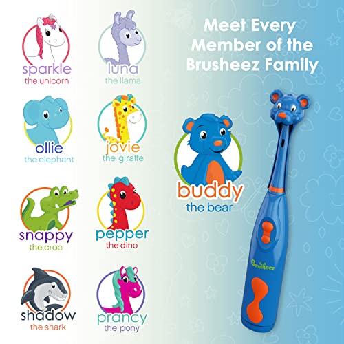 Brusheez® Kids’ Electric Toothbrush Set - Safe & Effective for Ages 3+ - Parent Tested & Approved with Gentle Bristles, 2 Brush Heads, Rinse Cup, 2-Minute Timer, & Storage Base (Buddy The Bear)