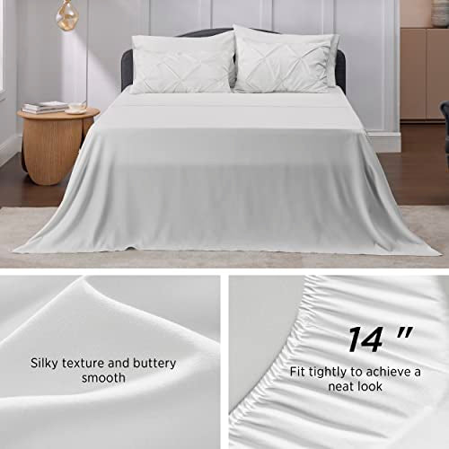 Bedsure White King Size Comforter Set - Bedding Set King 7 Pieces, Pintuck Bed in a Bag White Bed Set with Comforter, Sheets, Pillowcases & Shams