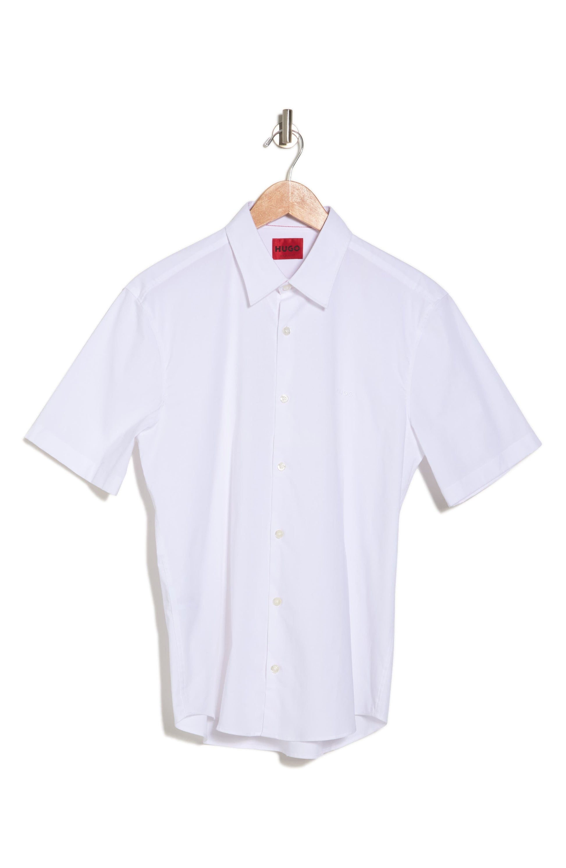 HUGO Ermino Short Sleeve Stretch Cotton Button-Up Shirt, Alternate, color, OPEN WHITE