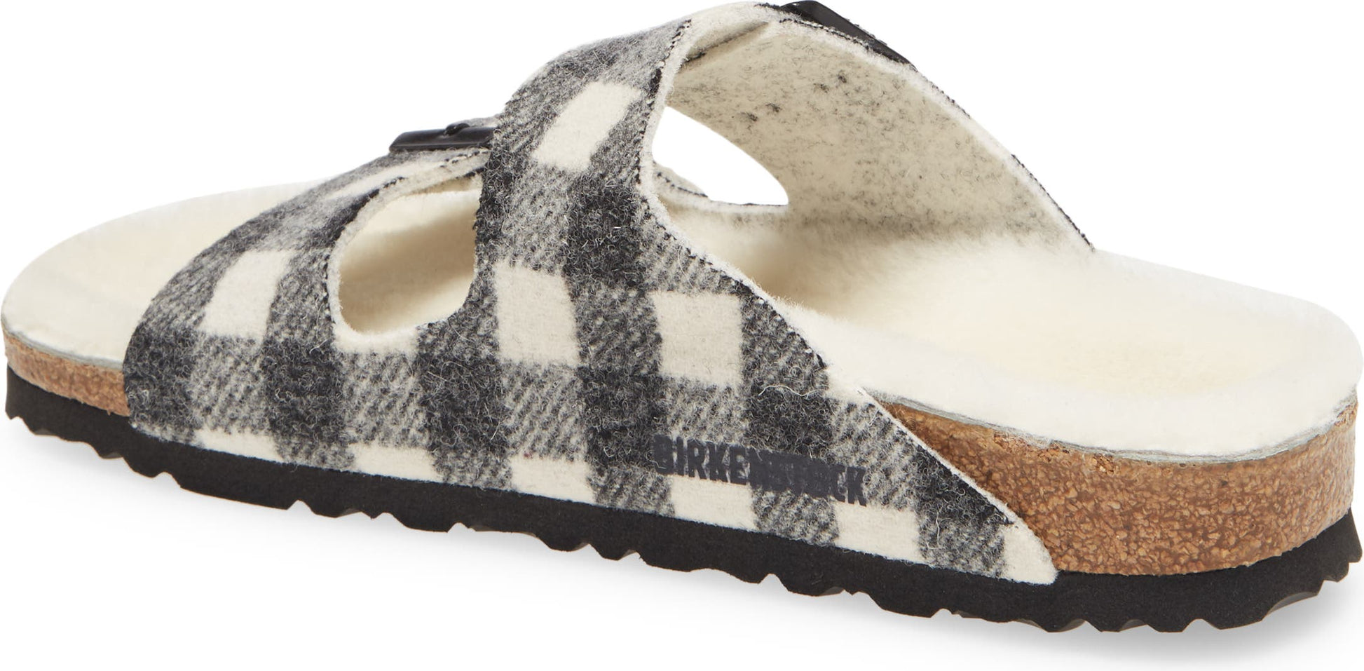 Birkenstock Arizona Genuine Shearling Lined Slide Sandal (Women)<br />, Alternate, color, PLAID WHITE WOOL