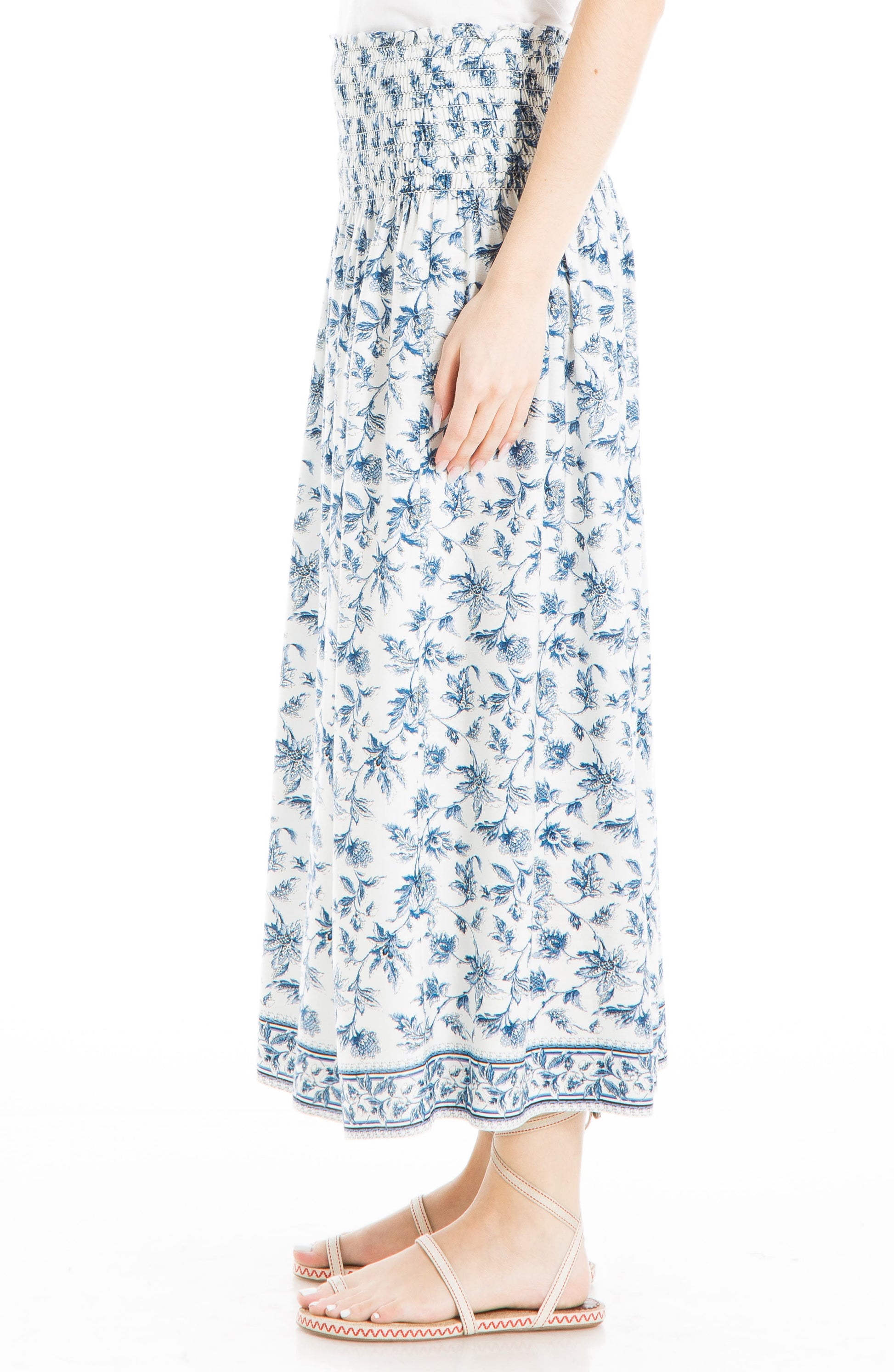 MAX STUDIO Printed Rayon Maxi Skirt, Alternate, color, ECRU/ DENIM CHINTZY RAMBLER