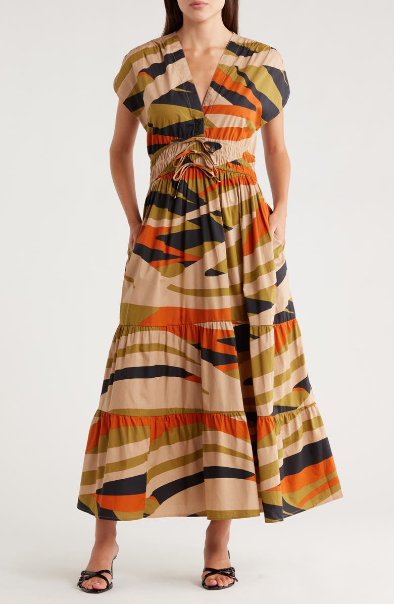 Halogen® Stripe Cap Sleeve Cotton Maxi Dress