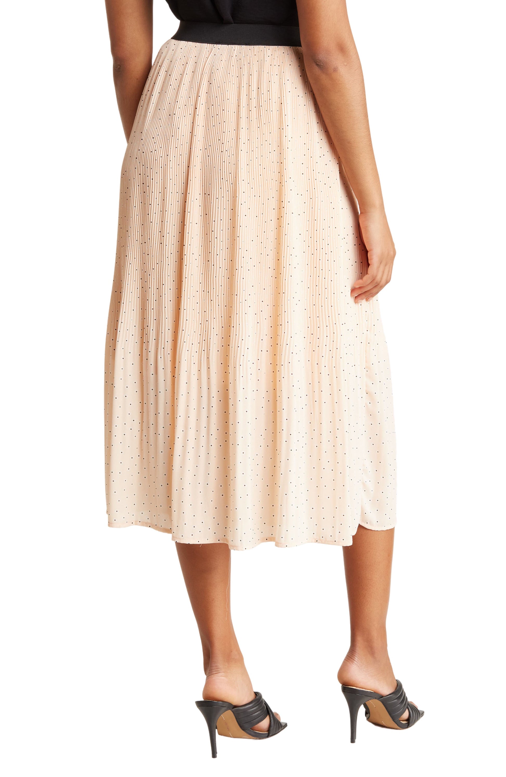 ADRIANNA PAPELL Woven Print Release Print Midi Skirt, Alternate, color, CHAMPAGNE DITSY DOT