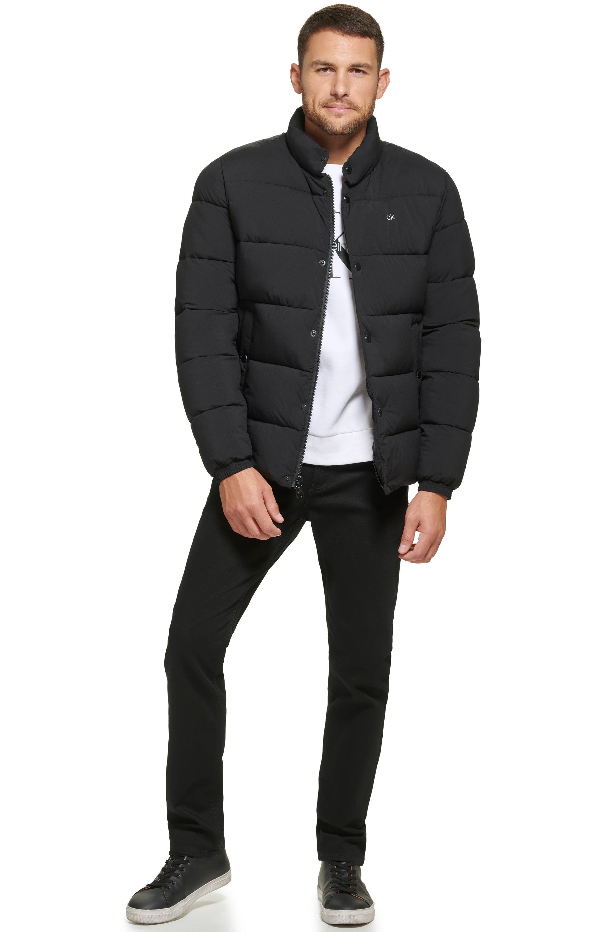 Calvin Klein Snap Front Puffer Jacket, Alternate, color, EBONY