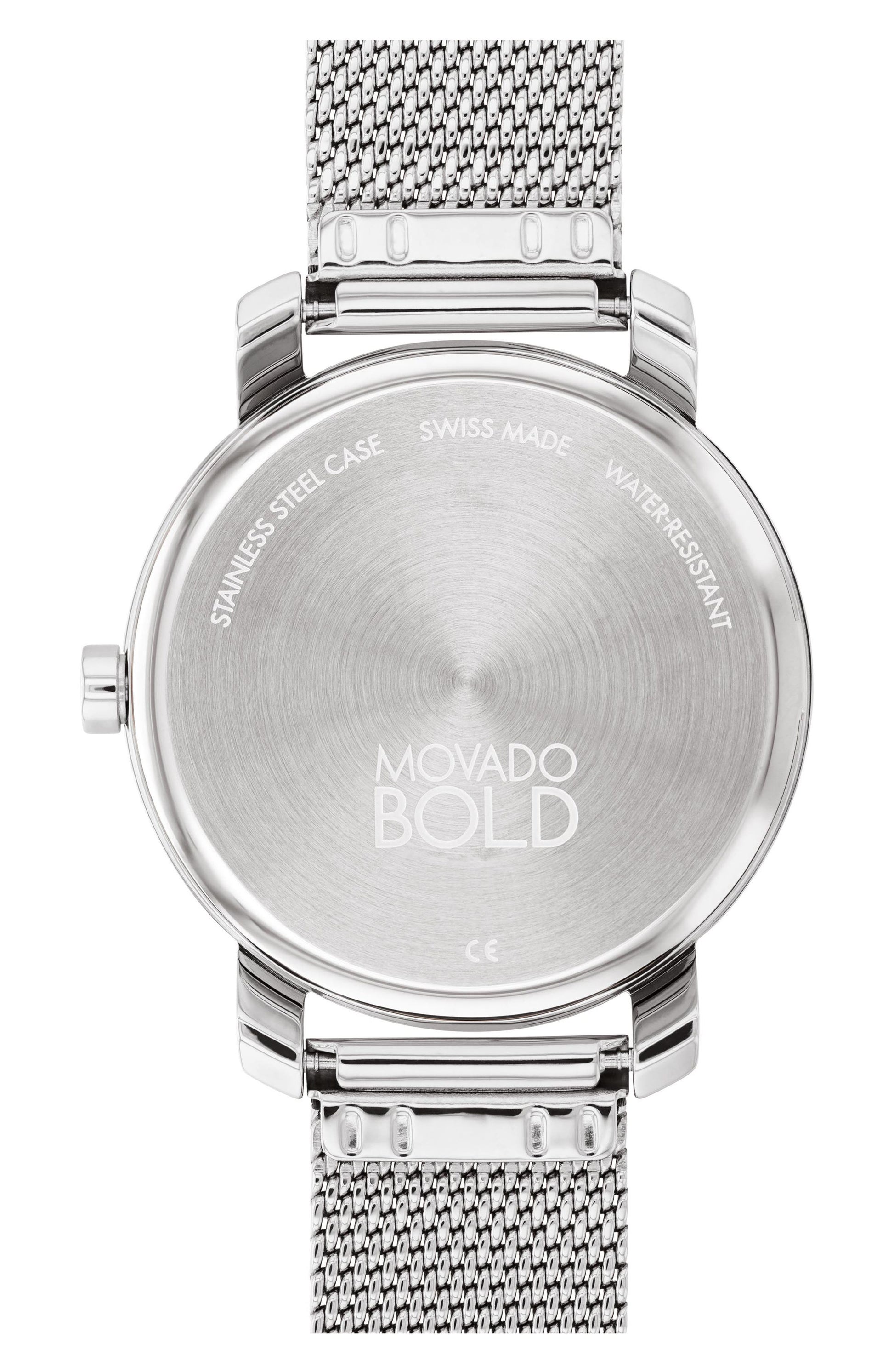 MOVADO Bold Mesh Strap Watch, 34mm, Alternate, color, SILVER