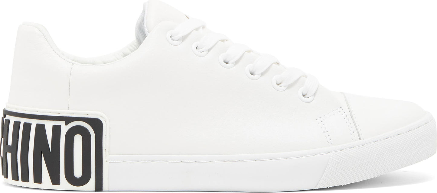 Moschino Logo Back Sneaker, Alternate, color, WHITE BLACK