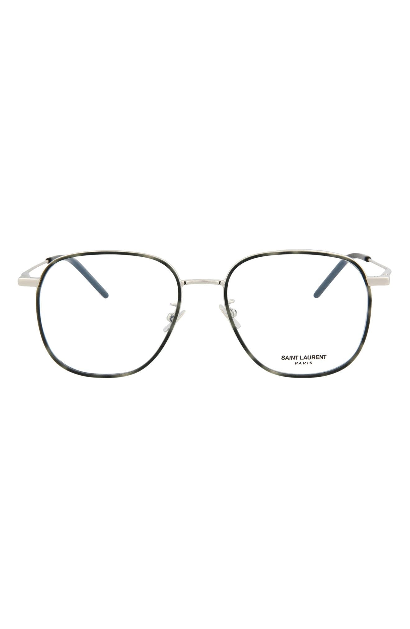 Saint Laurent 54mm Square Optical Frames, Main, color, SILVER/ SILVER TRANSPARENT