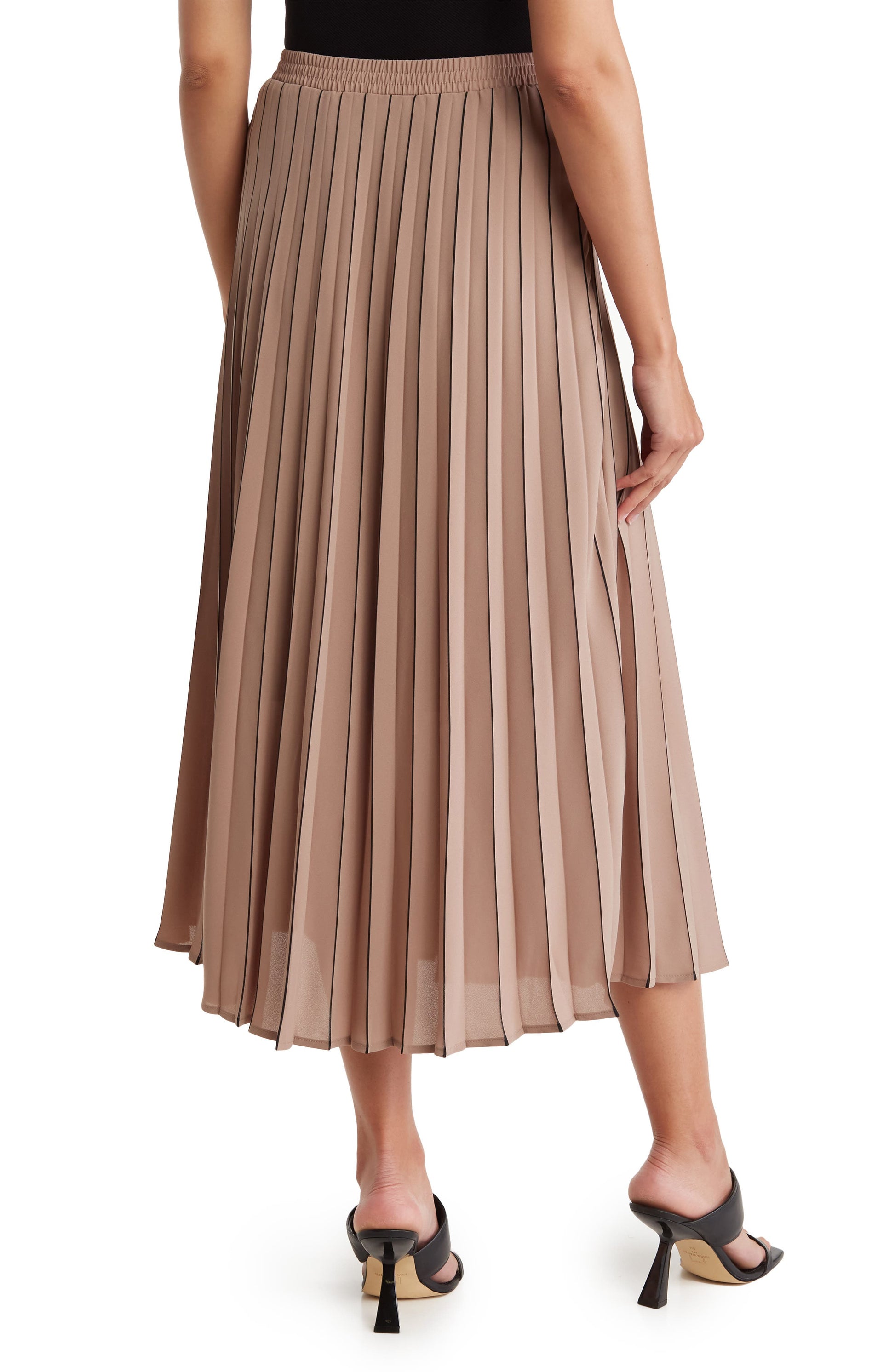 ADRIANNA PAPELL Pleated Midi Skirt, Alternate, color, COCOA/ BLACK