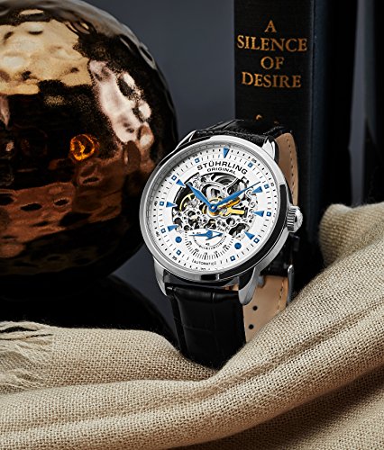 Stuhrling Original Mens Skeleton Automatic Dress Watch for Men with Alligator Embossed Leather Watch Strap & Mechanical Automatic Skeleton Watch Movement