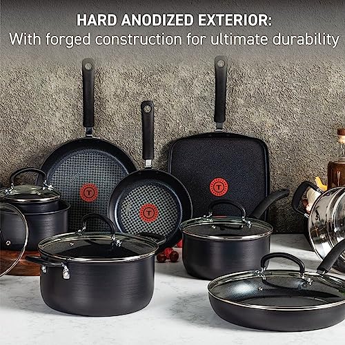 T-fal Ultimate Hard Anodized Nonstick Cookware Set 14 Piece Oven Broiler Safe 400F, Lid Safe 350F Pots and Pans, Dishwasher Safe Black