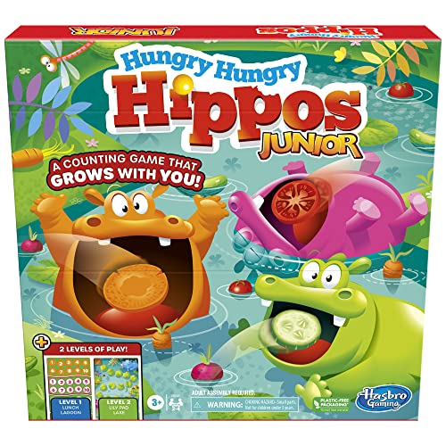 Hasbro Gaming Hungry Hungry Hippos Junior Board Game, Preschool Games Ages 3+, Kids Board Games for 2-4 Players, Kids Games, Counting & Number Game