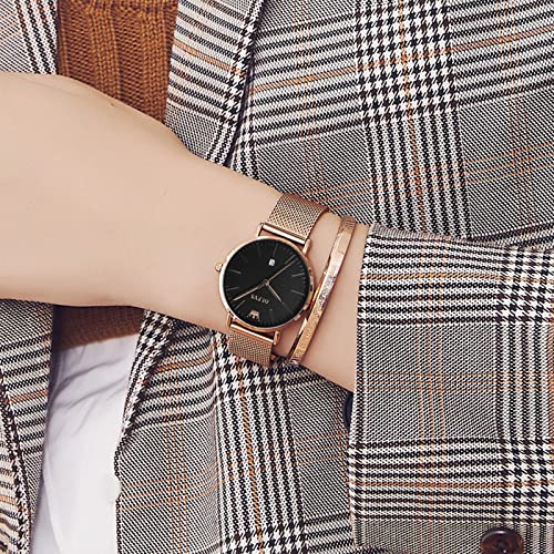 OLEVS Women's 6.5mm Ultra Thin Watch Silver, Rose Gold Stainless Steel Watch with Date, Quartz Analog Waterproof Mesh Bracelet Ladies Watch Small Wrist