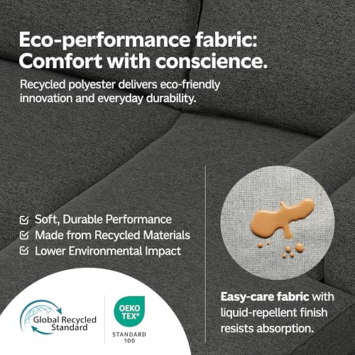 Amazon SIMPLIHOME Jasmine 2-Seater Modular Sofa in Performance Fabric, Cloud Grey, 88-inches Wide, Handcrafted Contemporary-Style Loveseat Sofa for Living Room