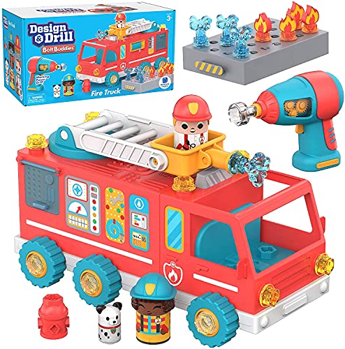 Educational Insights Design & Drill Bolt Buddies Fire Truck Take Apart Toy with Electric Toy Drill, Preschool STEM Toy, Gift for Boys & Girls, Ages 3+