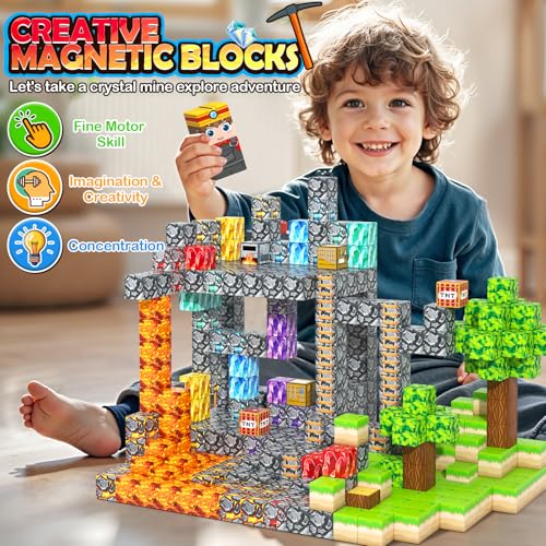 Amazon 100PCS Magnetic Blocks Building Toys, Gem Cave Adventure Building Craft, Learning Sensory Toys for Boys Girls Age 3-12, Game Gift for Kids Little Gamers
