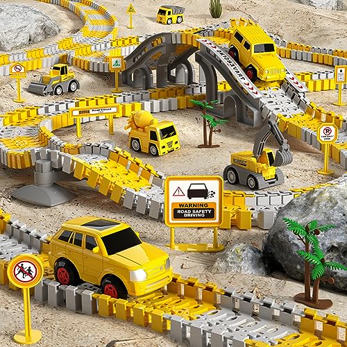 iHaHa Toddler Boy Toys for 3 4 5 6 Year Old, Total 236 PCS Construction Toys Race Tracks for Boys Kids Toys, Birthday Toys for 3 4 5 6 Year Old Boys Girls Kids