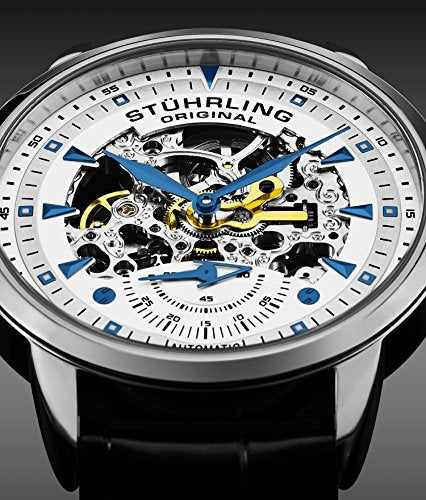 Stuhrling Original Mens Skeleton Automatic Dress Watch for Men with Alligator Embossed Leather Watch Strap & Mechanical Automatic Skeleton Watch Movement