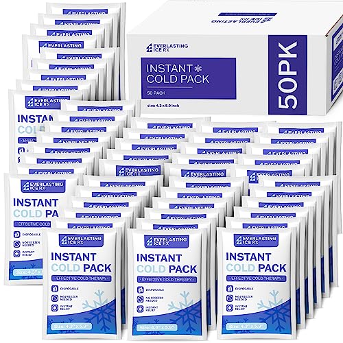 Amazon 50 Pack - Instant Cold Packs - Instant Ice Packs for Injuries | Disposable Cold Compress Ice Pack for Pain Relief, Swelling, Inflammation, Sprains, Toothache - Cold Pack for Athletes