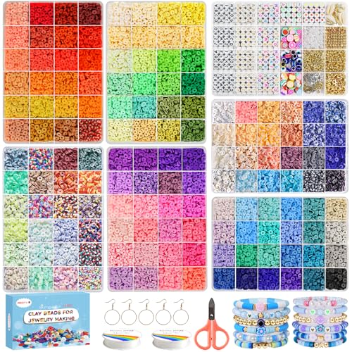 Amazon Redtwo 23000 Pcs Clay Beads Bracelet Making Kit 144 Colors 7 Boxes Flat Polymer Heishi Beads Set for Friendship Jewelry Making with Pendant Charms Crafts Gifts for Girls Ages 6-12 Kids Adults