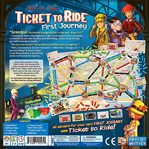 Ticket to Ride First Journey Board Game | Strategy Game | Train Adventure Fun Family Game for Kids and Adults | Ages 6+ | 2-4 Players | Average Playtime 15-30 Minutes | Made by Days of Wonder