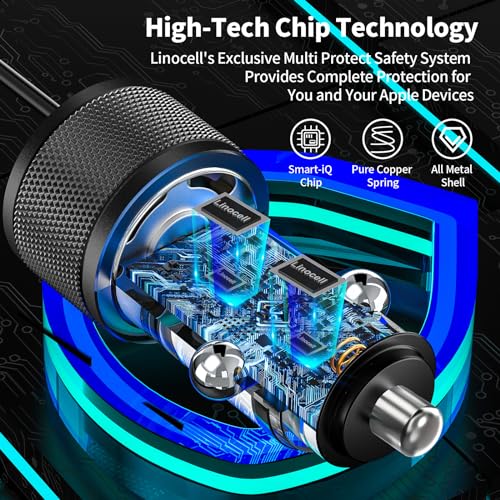 Amazon [Apple MFi Certified] iPhone 16 Fast Car Charger, Linocell 90W PD Car Power Cigarette Lighter USB-C Car Carplay Charger + 6FT Coiled Type-C Cable for iPhone 16/16 Pro/16 Plus/16 Pro Max/15/15 Pro/iPad