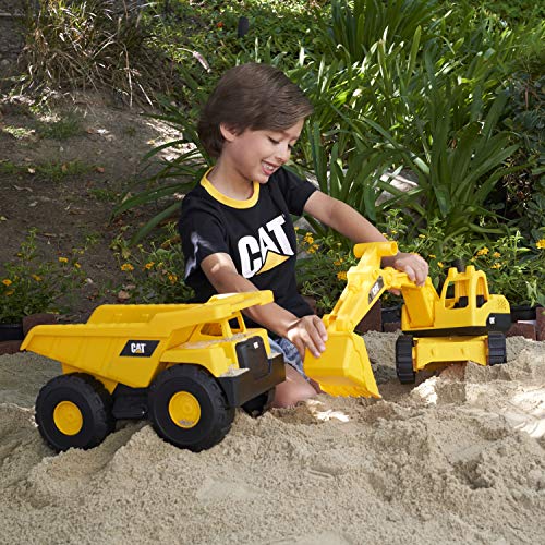 CatToysOfficial CAT Construction Tough Rigs 15" Dump Truck & Excavator Set Toys 2 Pack Ages 3+ Kid Powered Caterpillar Vehicle Set Indoor or Ourdor Play No Batteries Required