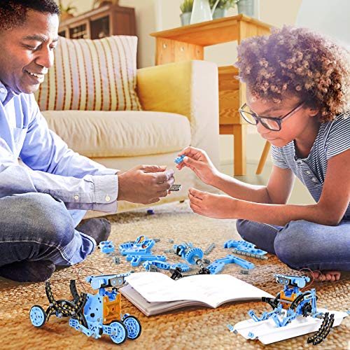 Sillbird STEM Projects 12 in 1 Solar Robot Toys for Kids, 190 Pieces Solar and Cell Powered Dual Drive Motor DIY Building Science Learning Educational Experiment Kit, Gift for Boys Girls Aged 8-12